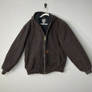 Vintage Carhartt J130-DKB Hooded Jacket Dark Brown Zipper Closure Size Medium